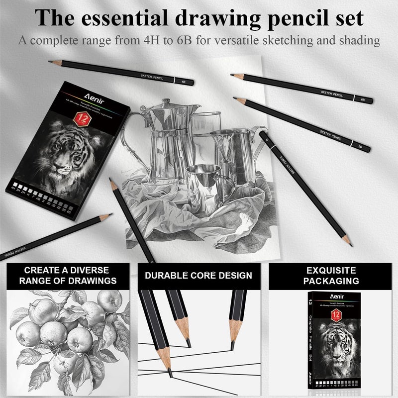 Aenir Sketch Pencils for Drawing, Set of 12 Drawing Pencils for Sketching Medium (6B - 4H), Artist Graphite Pencils, Sketch Set for Artists for Sketching Supplies, Art Supplies. - Image 5